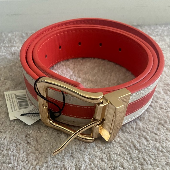 bnwt HERMÈS inspired orange and white striped belt with gold hardware - Picture 2 of 6